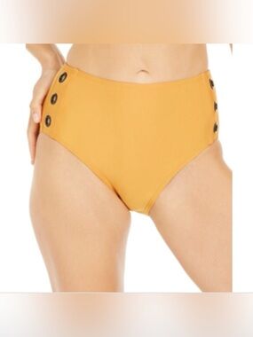 DKNY Women's High Rise Bikini Bottom with Grommet Detail, Golden Oak, XL
